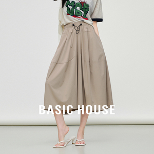 Basic House/百家好薄款阔腿裤女夏新款垂感直筒七分休闲萝卜裙裤