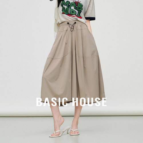 Basic House/百家好薄款阔腿裤女夏新款垂感直筒七分休闲萝卜裙裤