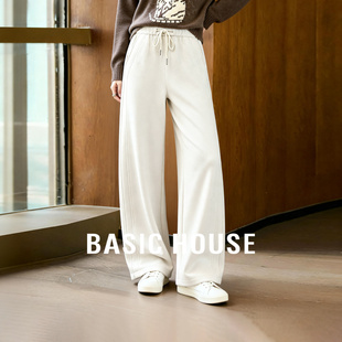 百家好加绒加厚保暖香蕉长裤女冬季新款抽绳收腰弯刀直筒阔腿裤子