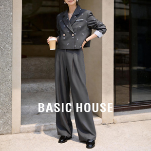 套装 百家好灰色时尚 短款 西装 两件套早春穿搭女 Basic 阔腿裤 House