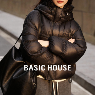 Basic House/百家好韩系短款蓝色羽绒服女冬季新款宽松时尚面包服
