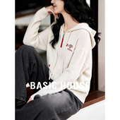 Basic 宽松毛衣 女趣味刺绣拉链款 House 百家好米白针织连帽开衫