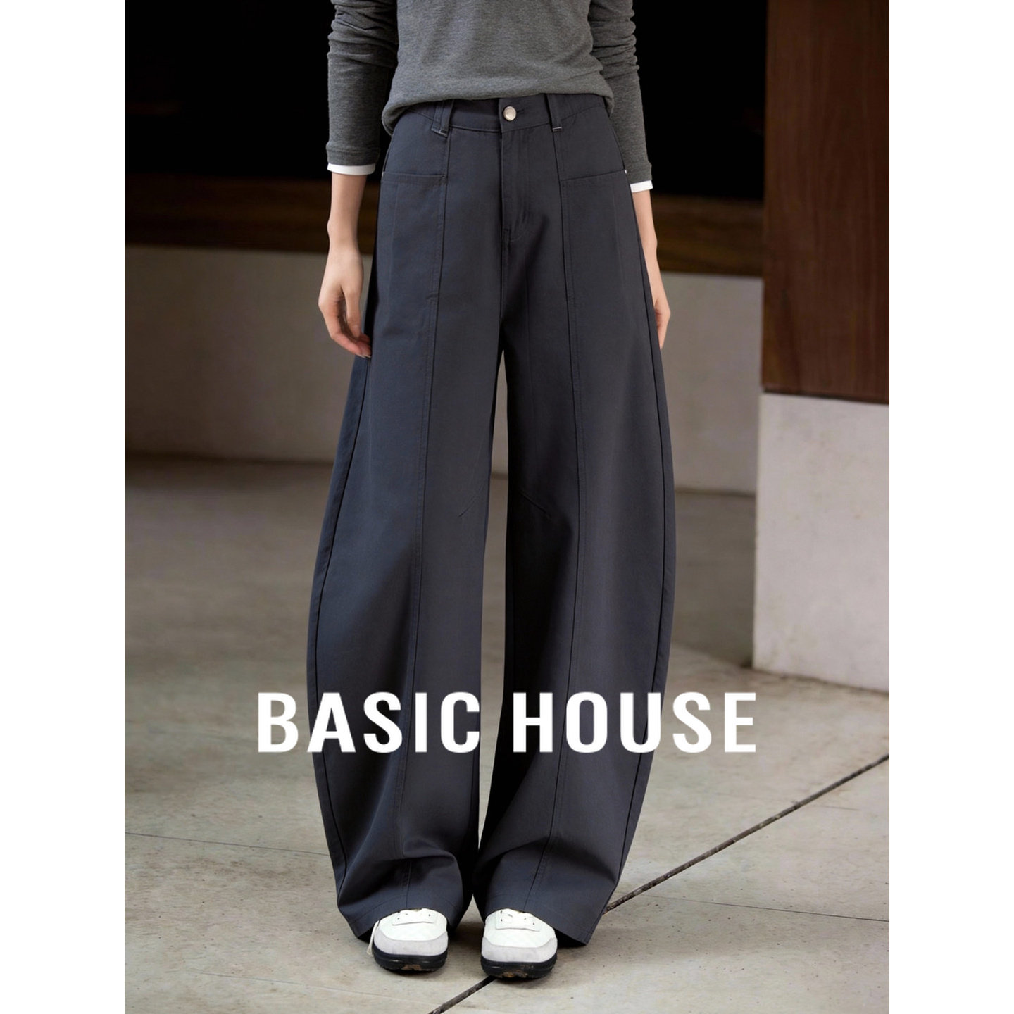 百家好灰绿色高腰阔腿休闲裤女春季新款立体剪裁收腰显瘦工装长裤,女装/女士精品,休闲裤,淘宝优惠券,粉丝福利购,淘宝优惠卷