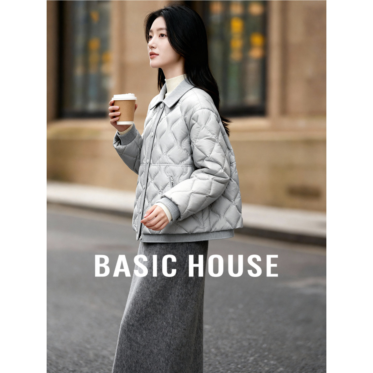 百家好撞色翻领外套冬季新款轻薄短款羽绒服女单排扣宽松羽绒棉服