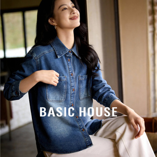 女26春叠穿宽松叠穿内搭上衣 百家好纯棉蓝色牛仔衬衫 Basic House