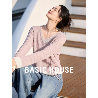 百家好假两件V领抽绳薄款针织衫