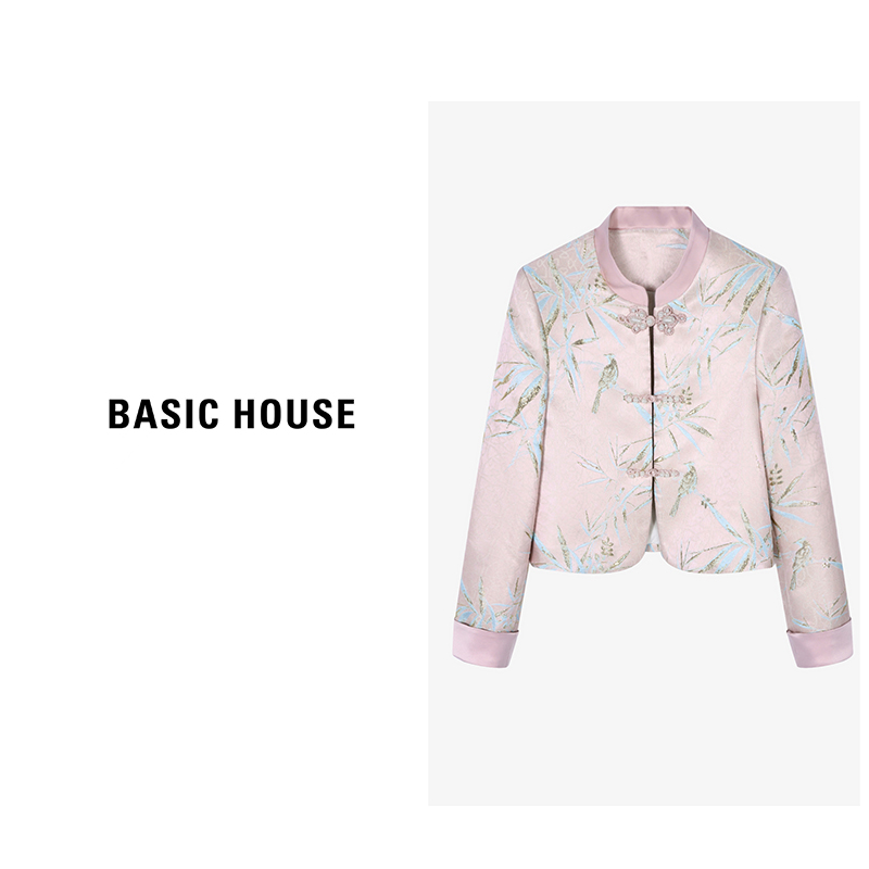Basic House/百家好国风珍珠盘扣外套秋季新中式提花刺绣立领上衣