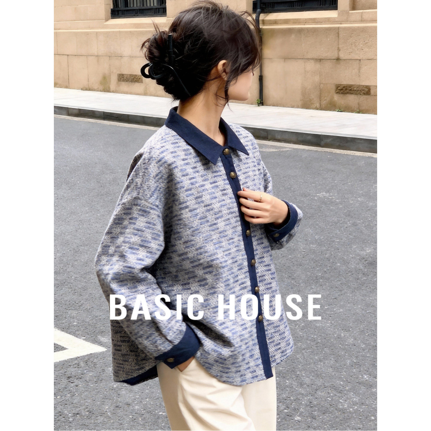 百家好小香风衬衫外套女士春季设计感2026新款牛仔拼接高级感上衣