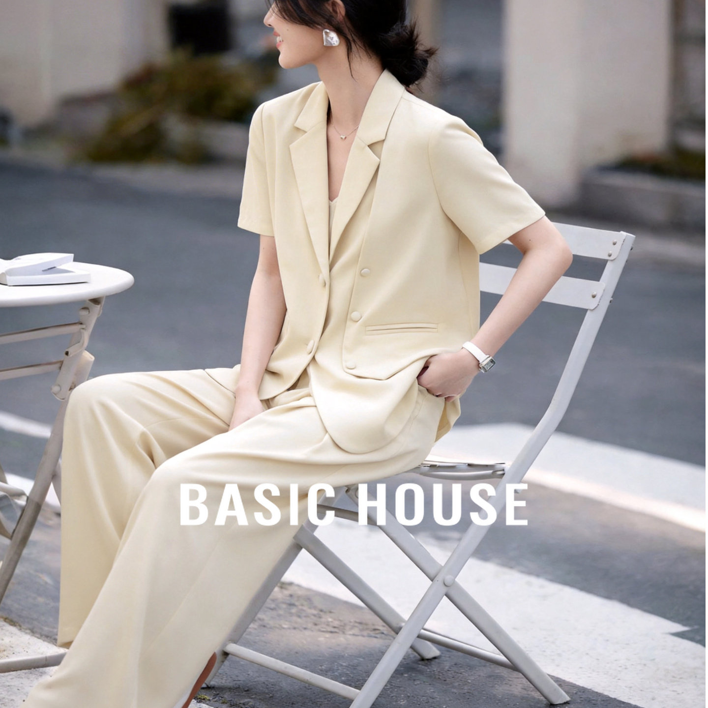 Basic House/百家好休闲西装套装女春季新款时尚宽松显瘦两件套