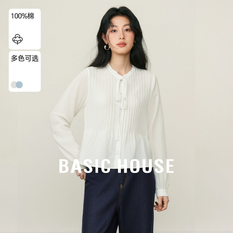 Basic House/百家好法式系带木耳边白色衬衫泡泡袖衬衣内长袖上衣,女装/女士精品,衬衫,淘宝优惠券,粉丝福利购,淘宝优惠卷
