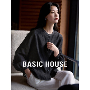 新款 Basic 春季 百家好纯色提花衬衫 宽松温柔气质叠穿衬衣女 House