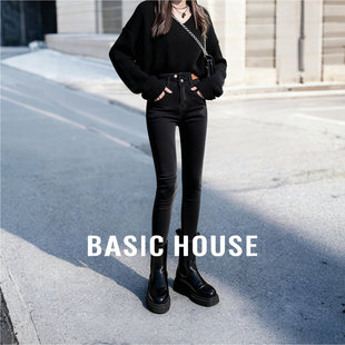 House 加绒紧身小脚牛仔裤 百家好高腰修身 女冬新款 铅笔裤 Basic