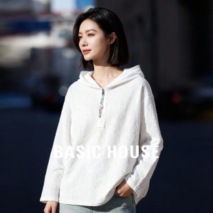半拉链套头T恤女 百家好温柔风连帽上衣2026春新款 Basic House