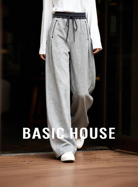Basic House/百家好加绒加厚休闲宽松卫裤冬季新款宽松保暖长裤子