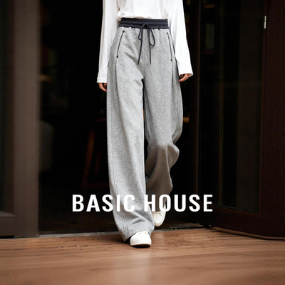 Basic House/百家好加绒加厚休闲宽松卫裤冬季新款宽松保暖长裤子