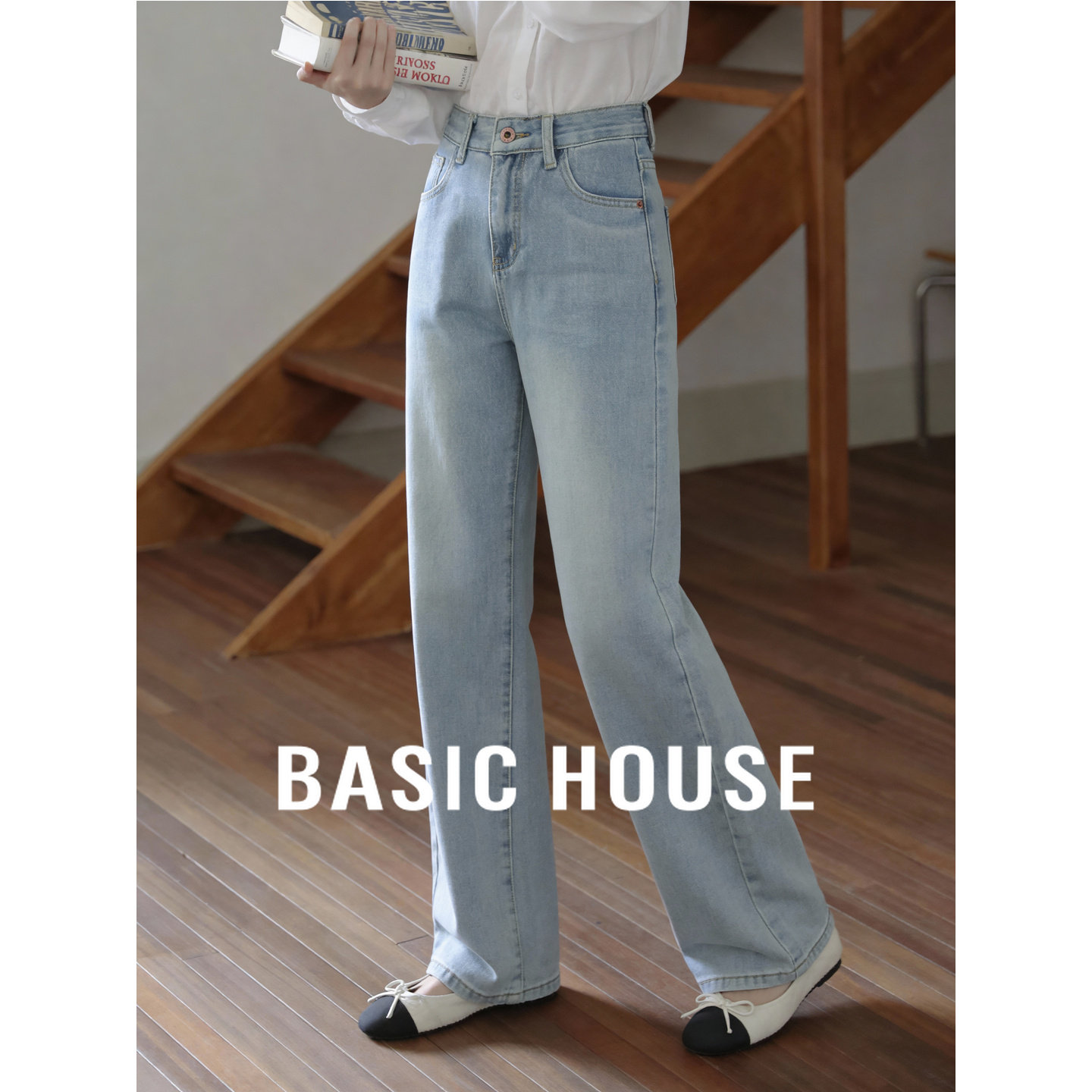 百家好浅蓝做旧直筒高腰宽松复古遮胯显瘦通勤2026春季新款牛仔裤