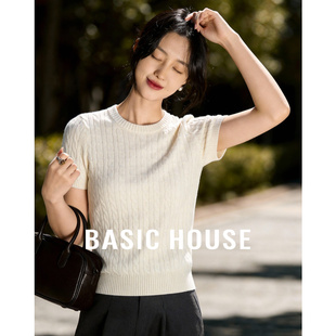 针织衫 百家好绞花白色短袖 House 新款 休闲内搭羊毛衫 女春季 Basic