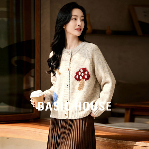 Basic House/百家好25冬新童趣软糯可爱外套立体蘑菇提花开衫毛衣