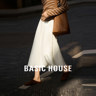 百家好白色半身裙女春季新款法式复古中腰气质百搭a字中长款裙子