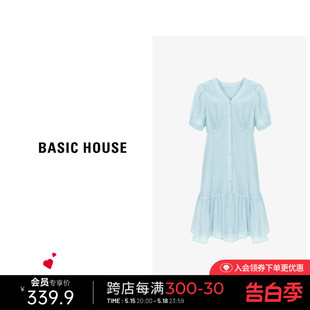 甜美风设计短袖 Basic 新款 百家好莱赛尔休闲长裙夏季 连衣裙 House