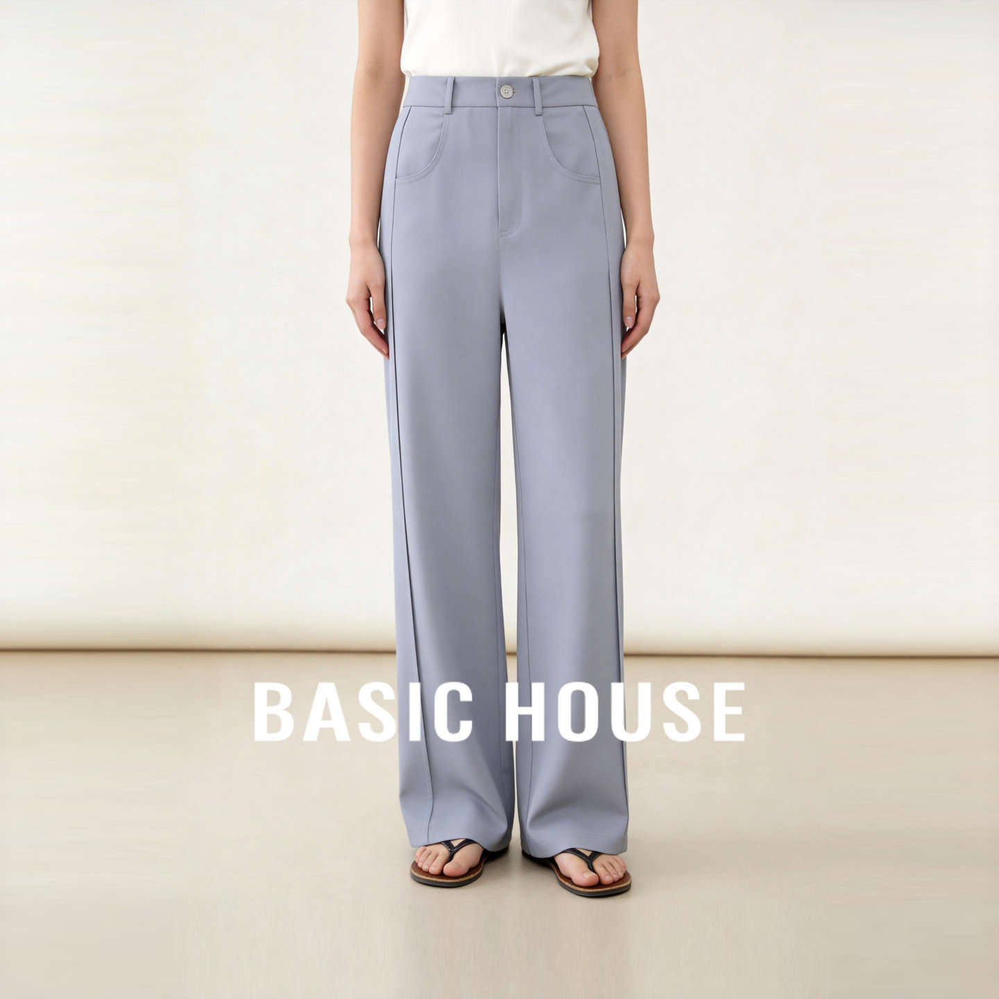 Basic House/百家好纯色薄款休闲裤女2026夏季新款宽松直筒西装裤