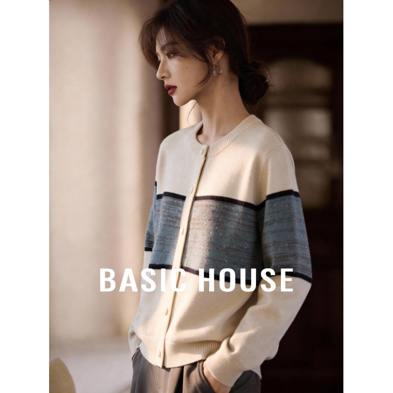 百家好复古撞色条纹毛衣女秋冬新款开衫外套圆领点纱显瘦百搭上衣,女装/女士精品,毛衣,淘宝优惠券,粉丝福利购,淘宝优惠卷