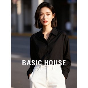 翻领纯色长袖 衬衫 百搭衬衫 House 经典 百家好基础款 新款 Basic 春季
