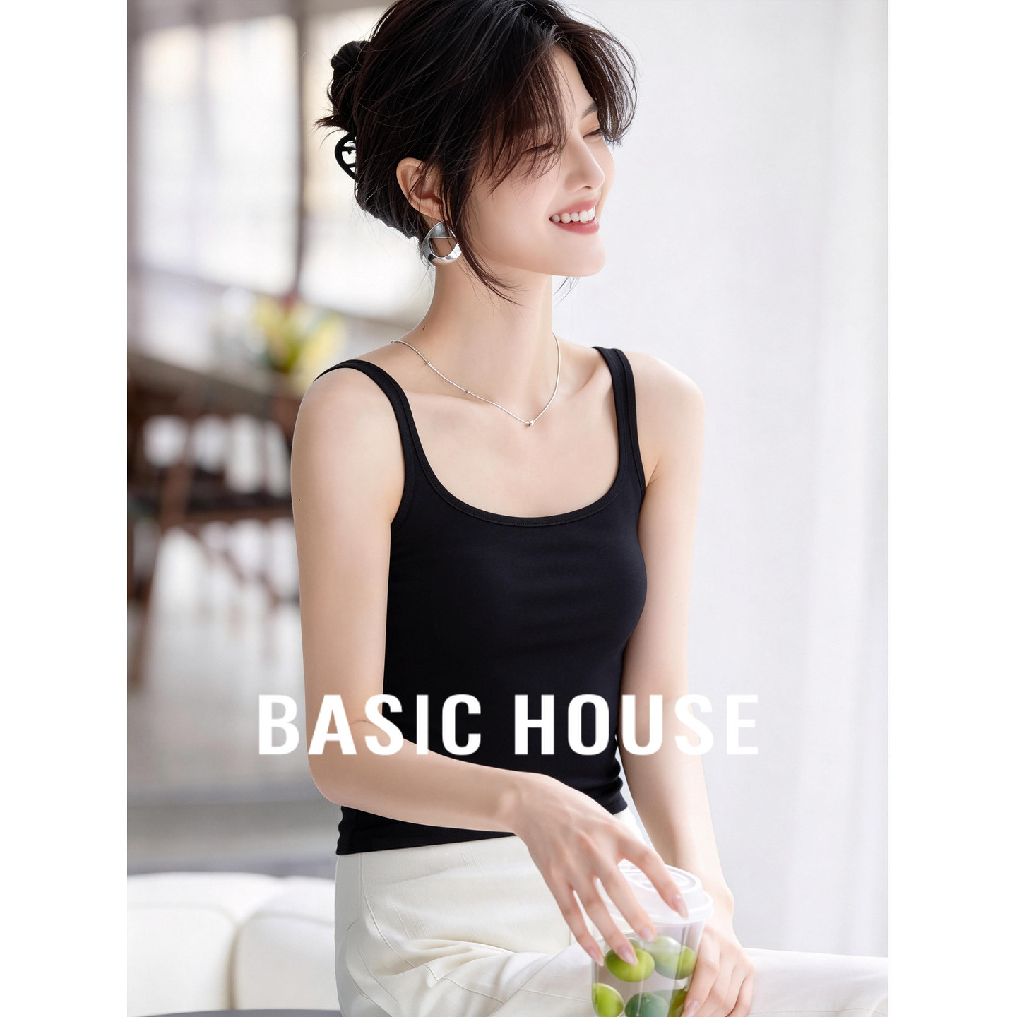 Basic House/百家好修身带胸垫吊带背心女士2026新款内搭无袖打底