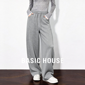 宽松直筒垂感运动裤 Basic 女春季 百家好灰色抽绳阔腿卫裤 House