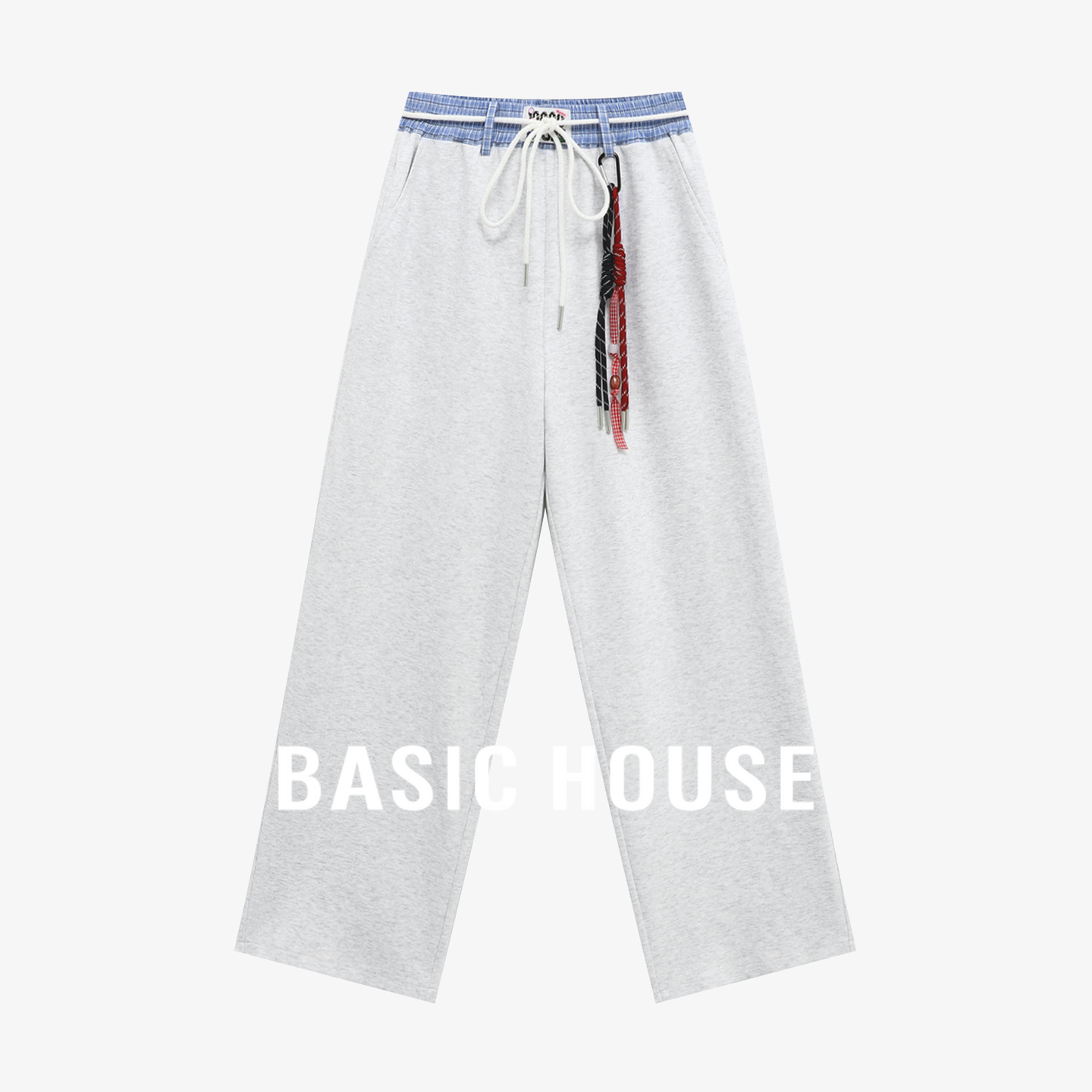 Basic House/百家好腰部撞色设计感秋季新款休闲宽松阔腿直筒裤女
