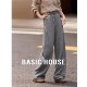 House 百家好加绒灰色阔腿裤 女2026新款 Basic 高腰休闲风弯刀裤