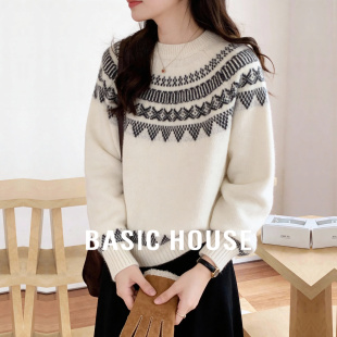 House 提花毛衫 百家好费尔岛保暖绵羊毛毛衫 新款 上衣 女春季 Basic