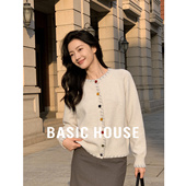 毛衣女圆领软糯温柔风上衣 百家好秋冬彩色纽扣开衫 Basic House