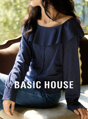 Basic House/百家好26新款小众减龄一字肩衬衫女春夏季荷叶领衬衣