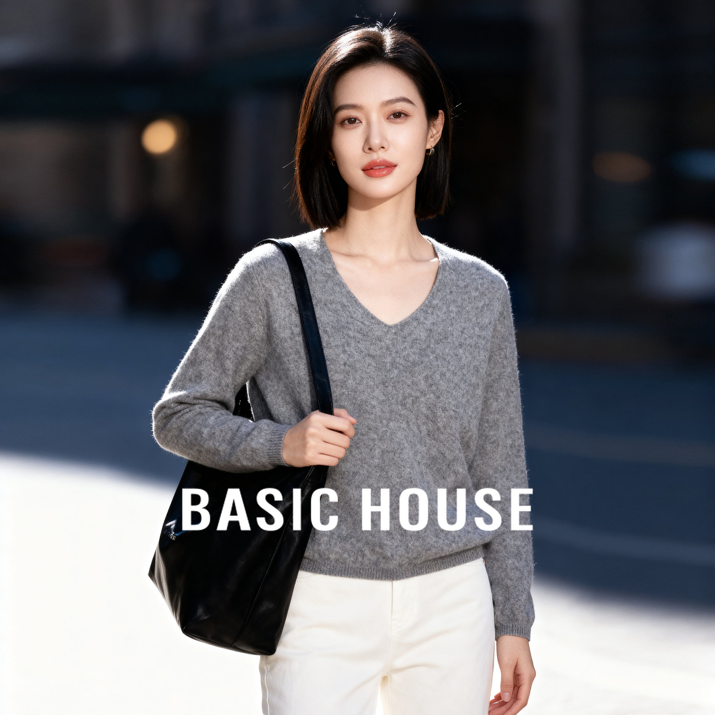 Basic House/百家好100%绵羊毛显瘦打底衫女2025冬季套头针织衫