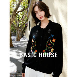 女款 Basic 针织衫 百家好莱赛尔抽绳撞色卡通刺绣长袖 上衣 House