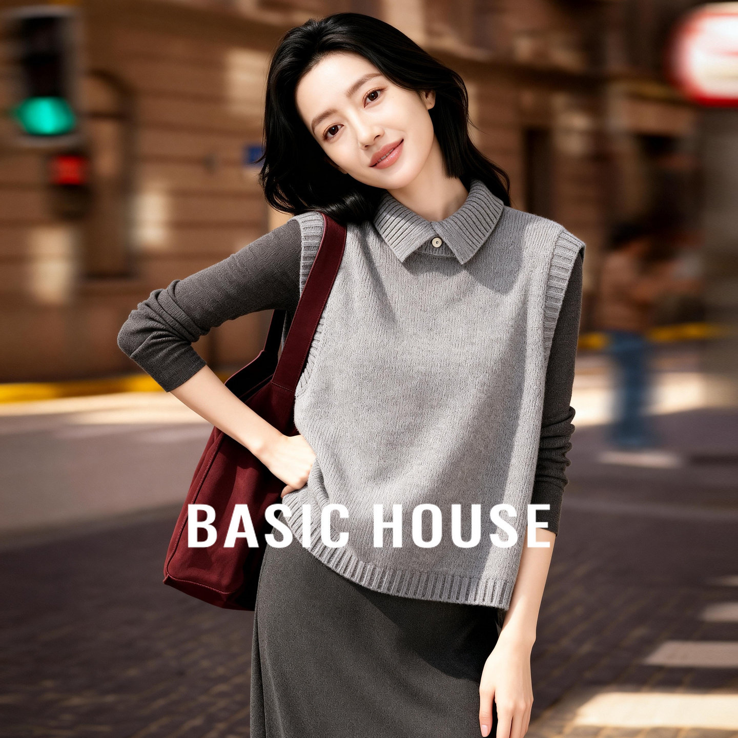 Basic House/百家好纯色翻领半高领针织马甲女冬新款纽扣背心外套,女装/女士精品,马夹,淘宝优惠券,粉丝福利购,淘宝优惠卷