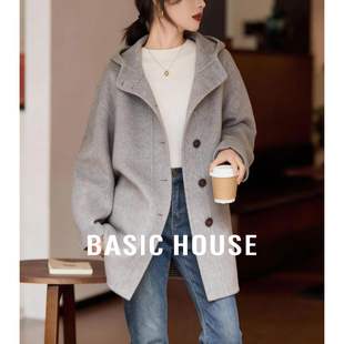 百家好短款连帽羊毛双面毛呢大衣女款25冬季新款宽松高级呢子外套