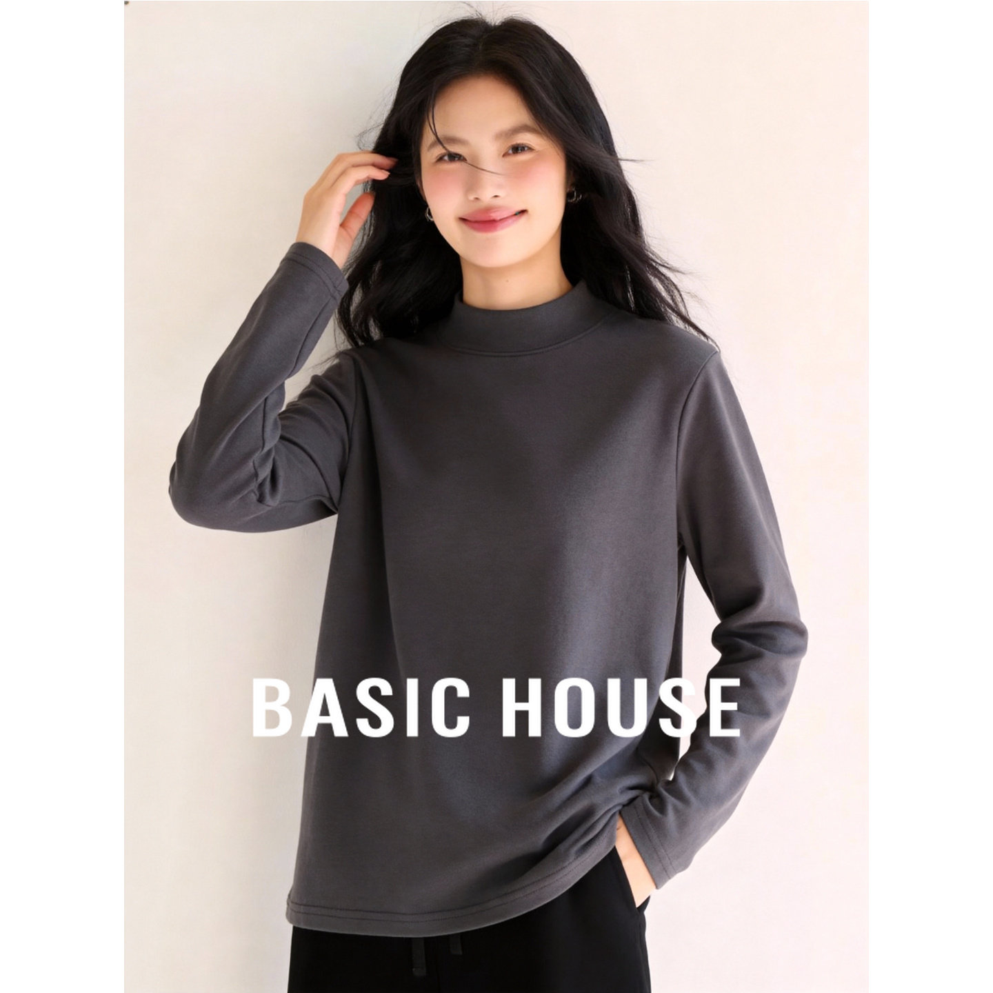 百家好半高领德绒内搭打底T恤衫女冬季新款加厚保暖简约基础上衣