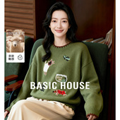 Basic 上衣 刺绣慵懒风针织衫 House 百家好绵羊毛套头毛衣女秋冬季