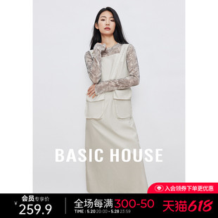 复古连衣裙女2024春季 Basic 百家好工装 双口袋无袖 House 长裙