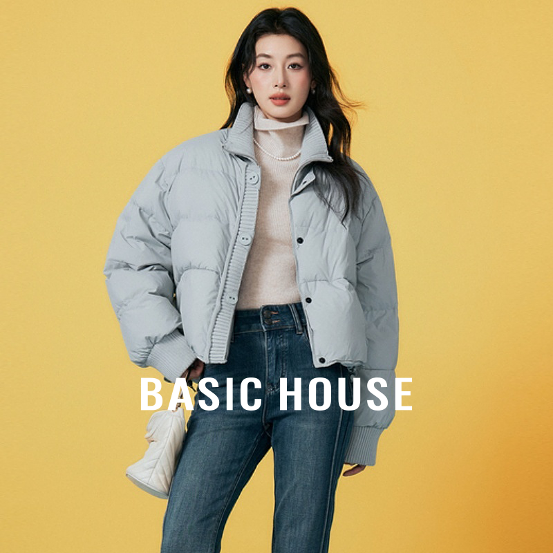Basic House/百家好冬季新款立领羽绒服女款小个子白鸭绒短款外套