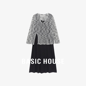 Basic House/百家好波嬉风夏季吊带连衣裙不规则气质针织衫套装女