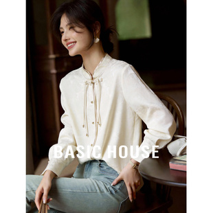 女提花温柔风气质长袖 Basic 立领盘扣衬衫 百家好新中式 上衣 House