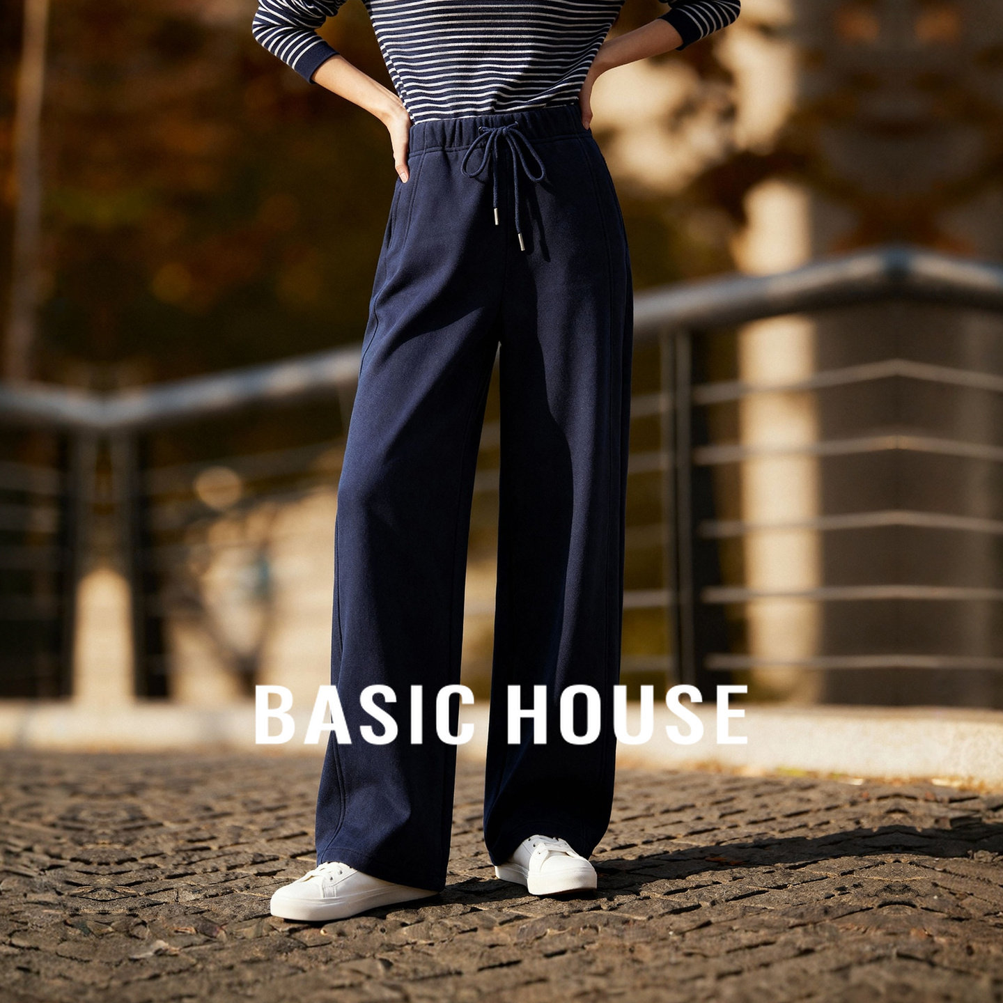 Basic House/百家好高腰休闲裤女冬季新款系带简约宽松运动长裤子,女装/女士精品,休闲裤,淘宝优惠券,粉丝福利购,淘宝优惠卷