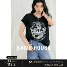 Basic House/百家好美式复古印花圆领针织背心夏休闲宽松无袖T恤