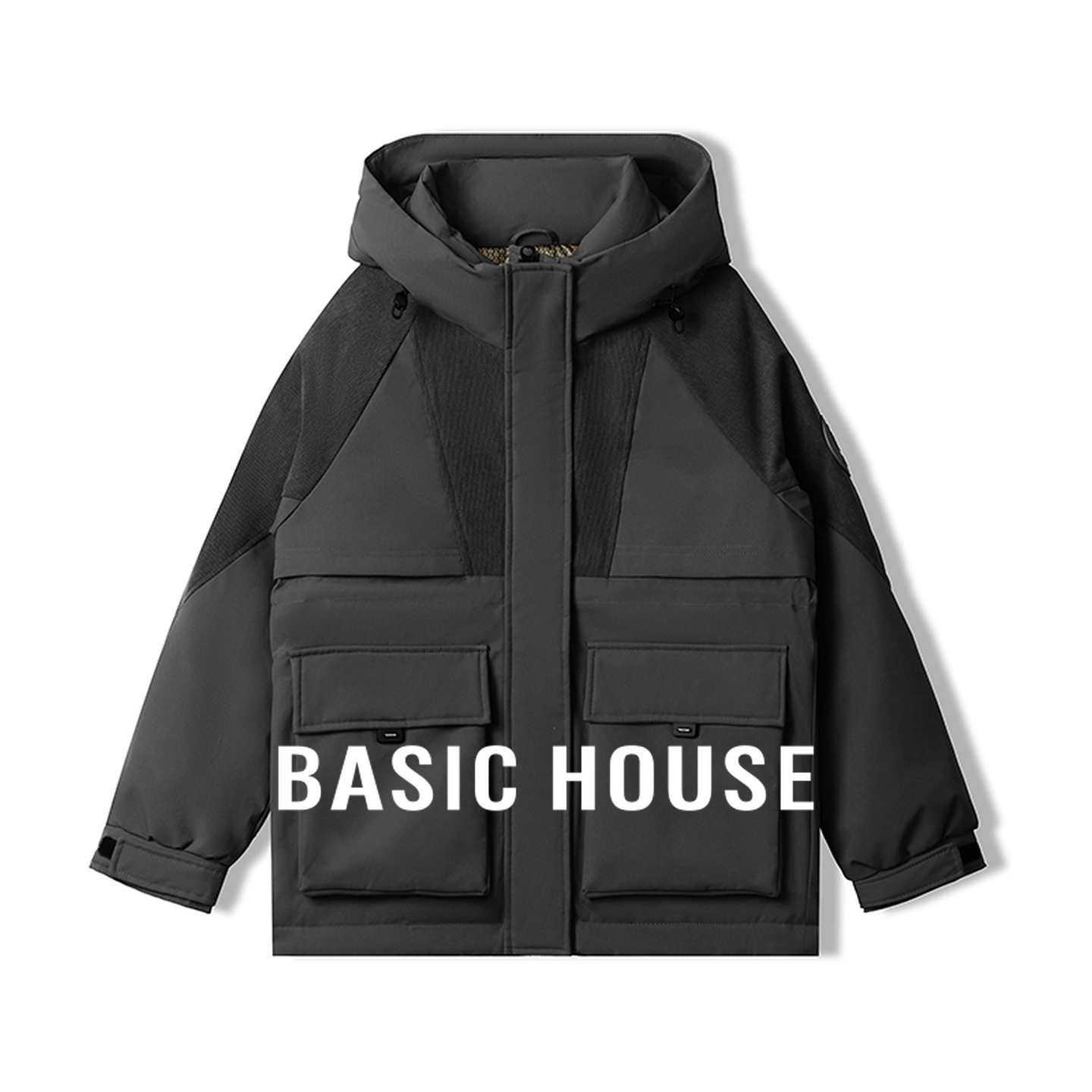 Basic House/百家好工装连帽羽绒服女冬季宽松大口袋休闲保暖外套