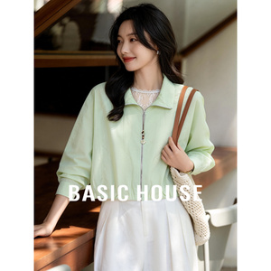Basic House/百家好纯色休闲外套女夏季新款短款宽松户外防晒开衫