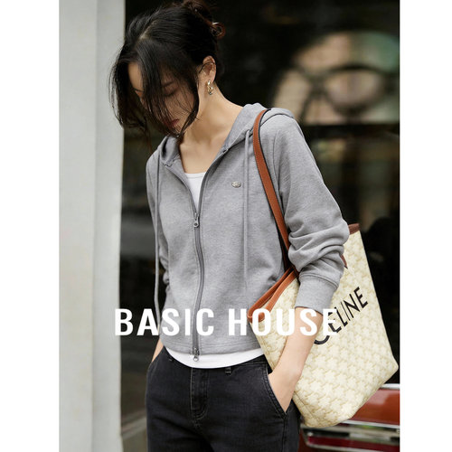 百家好假两件连帽卫衣外套女2026春装新款小个子显瘦休闲拉链上衣