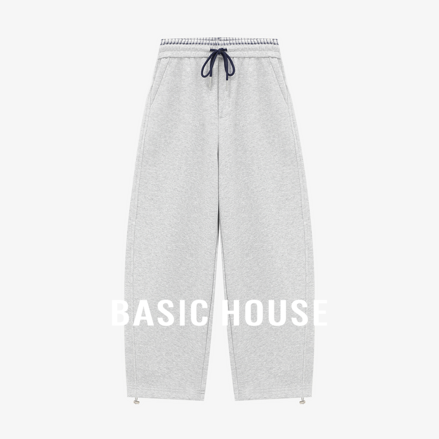 Basic House/百家好浅灰色休闲裤女早秋抽绳腰头束脚设计宽松卫裤